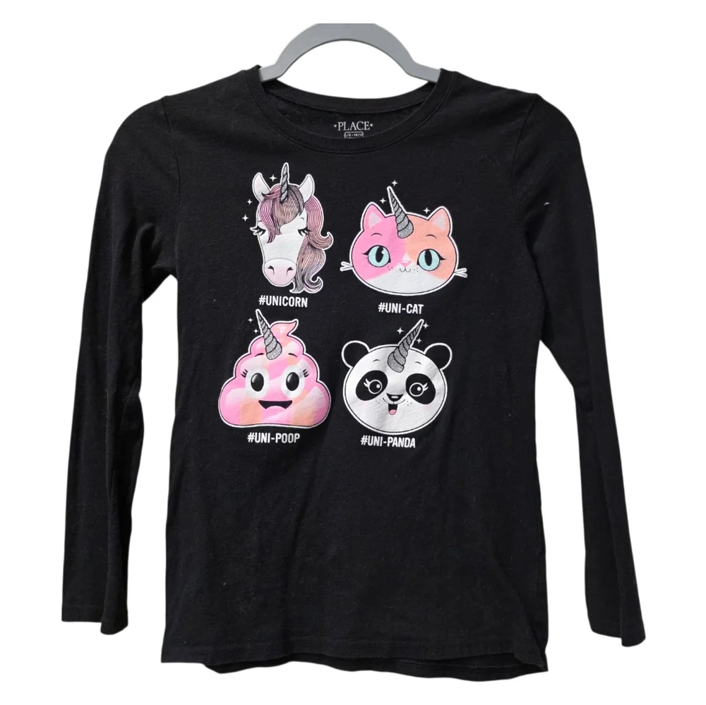 The Children's Place Girl's Character Black Long Sleeve T-shirt, Large 10/12